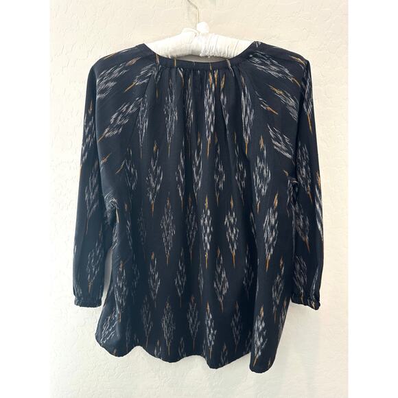 J.JILL | Pure Jill Petite Black Ikat Print Peasant Blouse Cotton Blend | XL - Picture 5 of 8